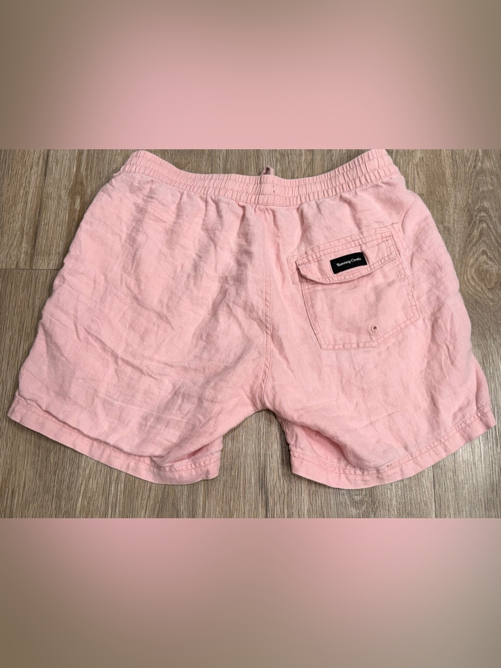 Barney Cools 100% Linen Shorts Men’s 32/6 Pink Pull on Drawstring Elastic Waist